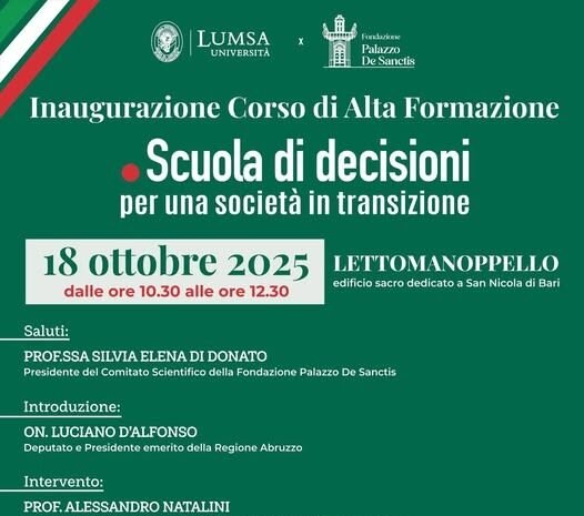 Domani a Lettomanoppello l’inaugurazione della “Scuola di decisioni per una società in transizione
