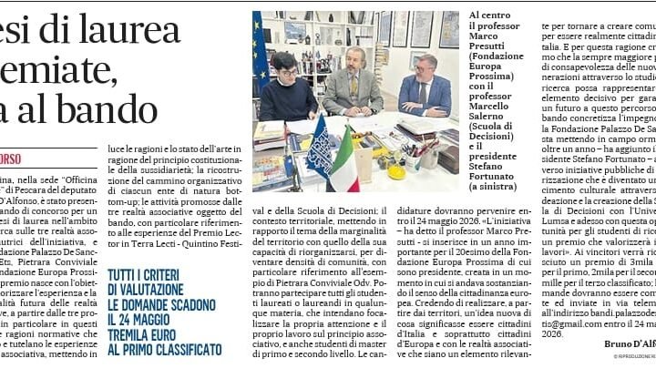 Sabato 08 novembre: Conferenza stampa per la presentazione del Bando di concorso Realtà Associative – Premi di Laurea