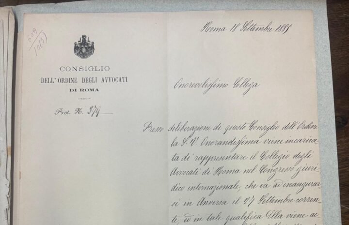 Invito al Senatore Augusto Pierantoni per la partecipazione al Congresso Internazionale Forense 1889