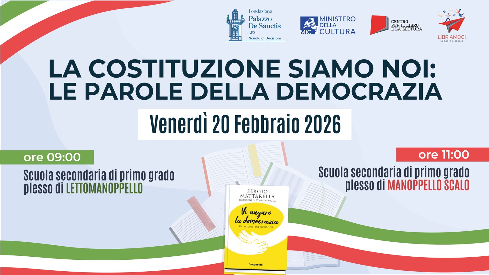 Il Presidente Aldo Manfredi e la prof.ssa Silvia Elena Di Donato per l’evento conclusivo del progetto “la Costituzione siamo noi: le parole della Democrazia” – Libriamoci 2026″